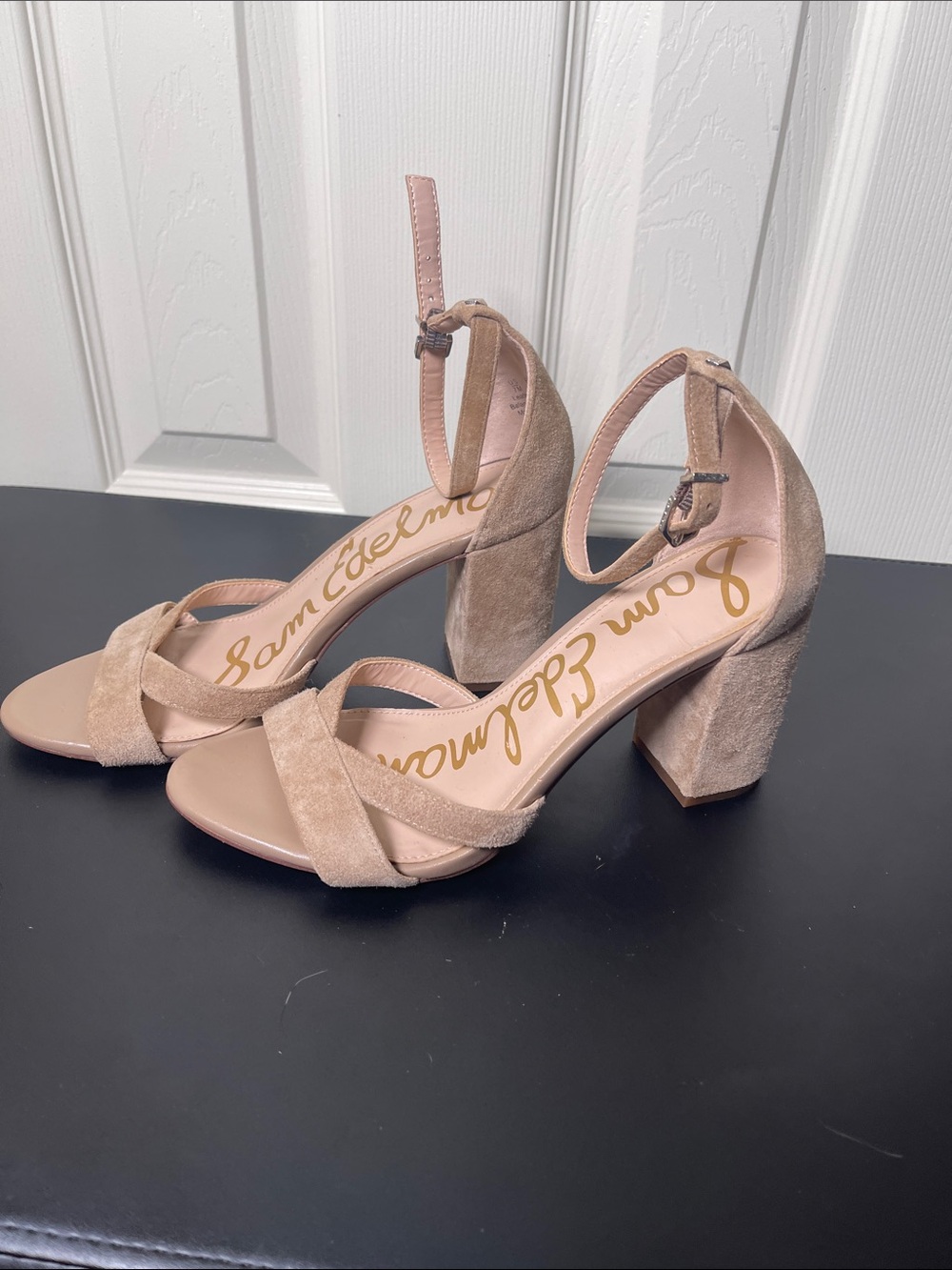 Sam Edelman Nude Suede Block Heel Sandals